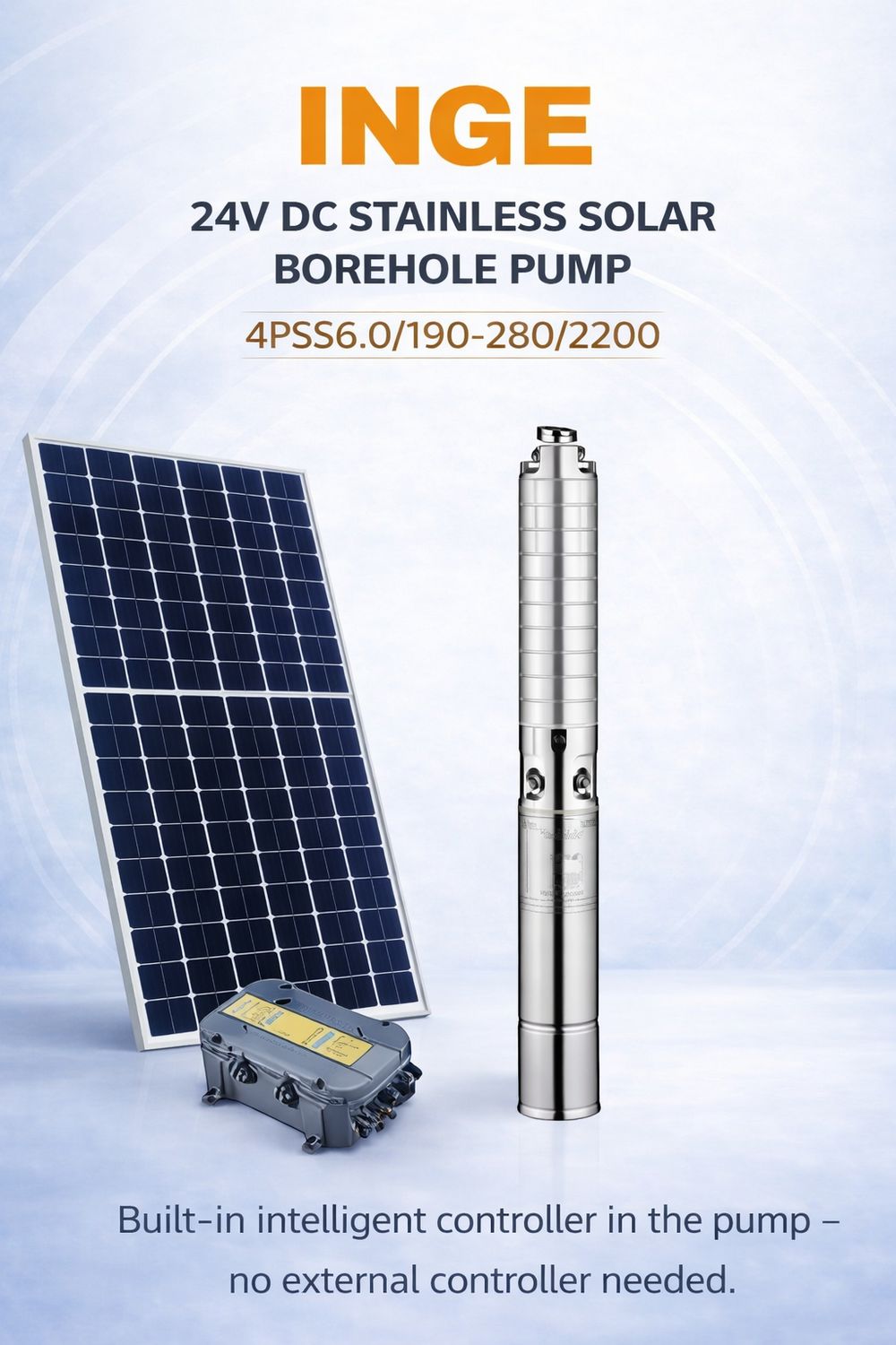 190m, 6000L/h INGE 4″ STAINLESS STEEL IMPELLER SOLAR PUMP (4PSS6.0/190-280/2200) 2200W