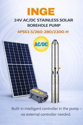 260m, 3500L/h INGE 4″ STAINLESS STEEL IMPELLER(AC/DC) SOLAR PUMP (4PSS3.5/260-280/2200-H) 2200W