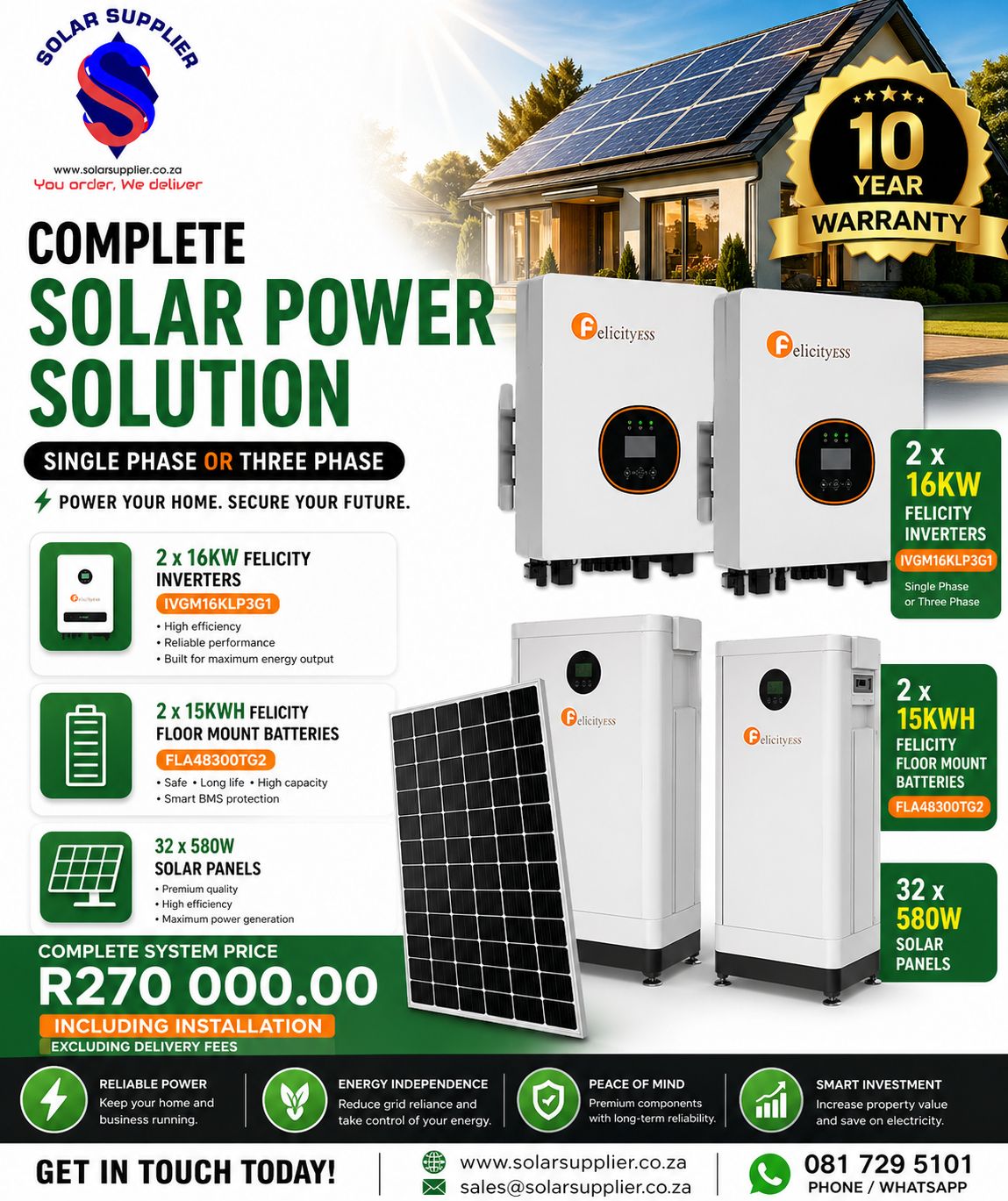 32KW Felicity solar system single or 3 phase