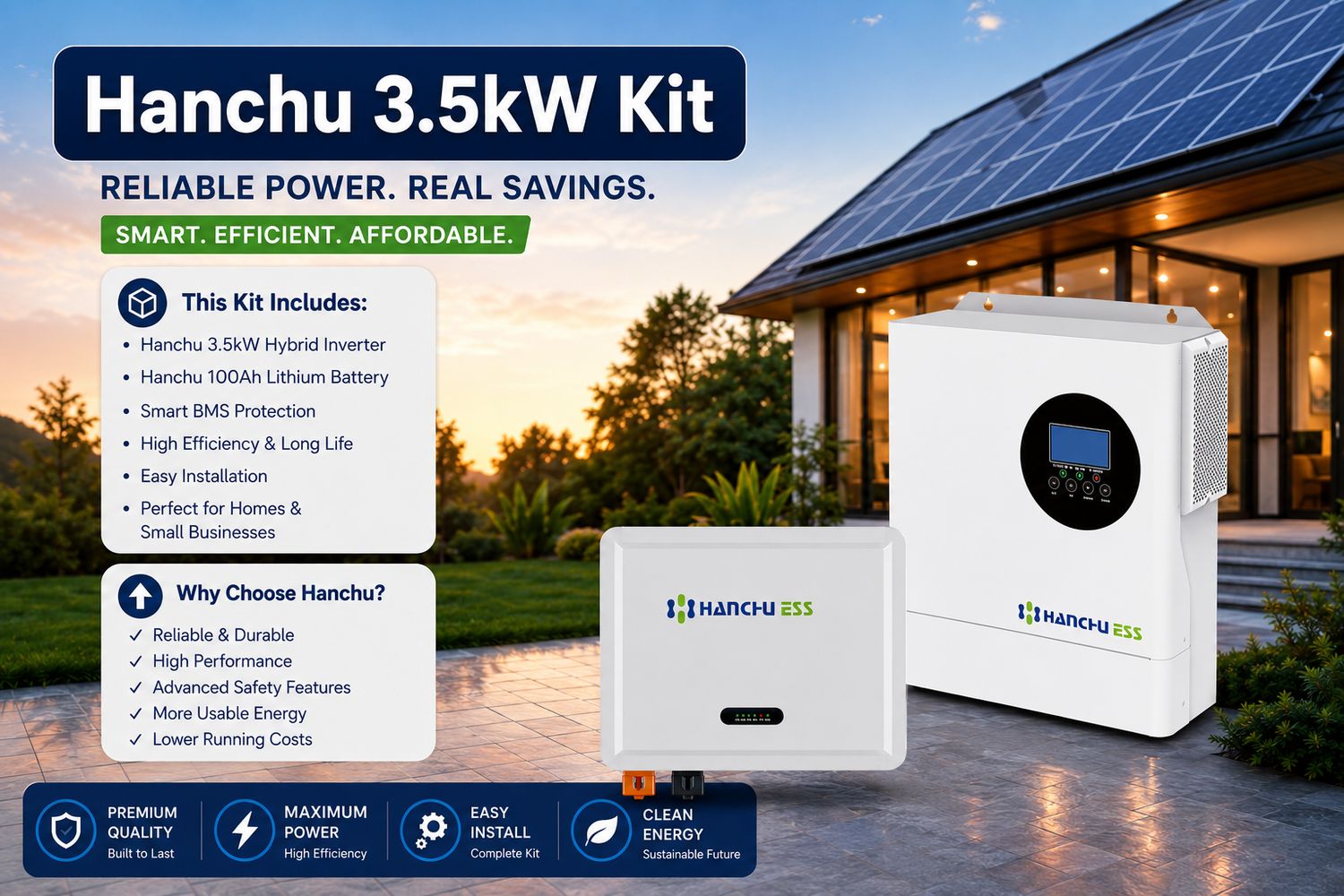 3.5KW Hanchu inverter plus Hanchu 100Ah lithium battery