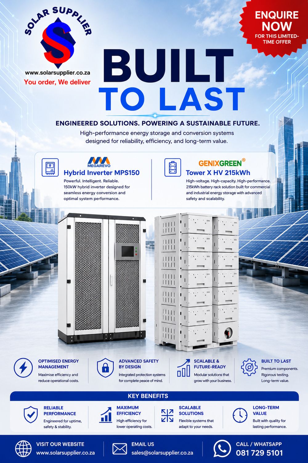 Megarevo MPS150 + Tower X HV 215KWh lithium batteries