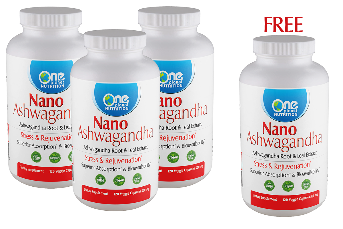 Nano Ashwagandha Root &amp; Leaf - 120 Caps - 500 mg - Buy 3 Get 1 Free