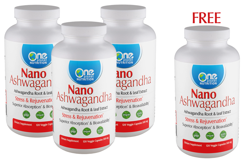 Nano Ashwagandha Root &amp; Leaf - 120 Caps - 500 mg - Buy 3 Get 1 Free