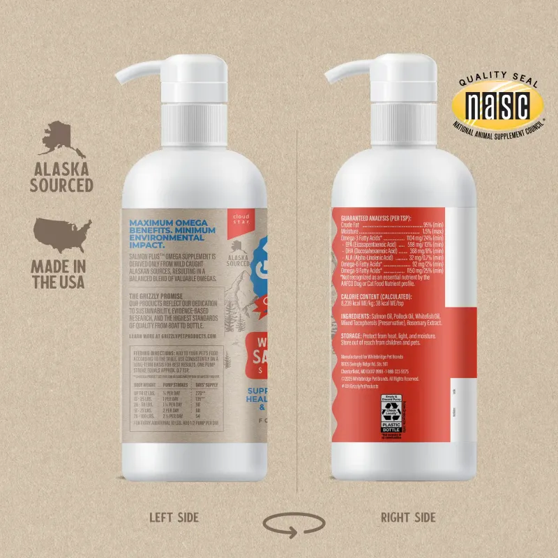 GRIZZLY DOG &amp; CAT SALMON OIL OMEGA PLUS 32OZ