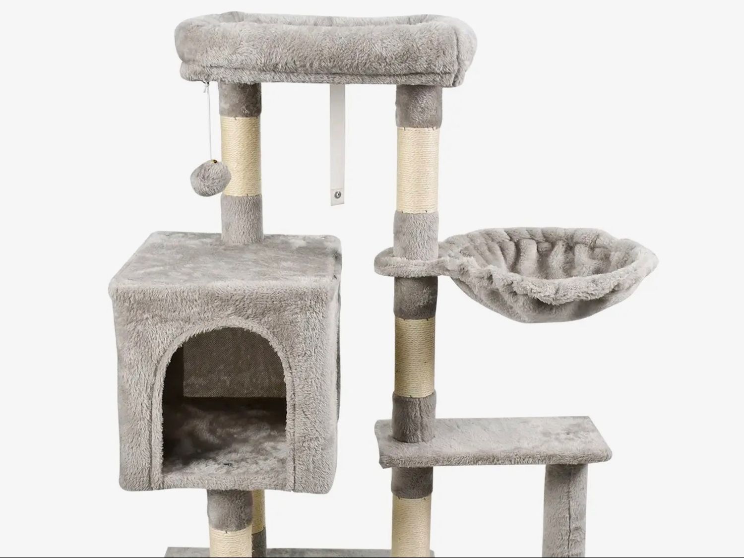GOOPAWS 37-in Faux Fur Cat Tree &amp; Condo with Basket, Grey