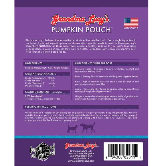 Grandma Lucy's Pumpkin Pouch Digestive Supplement for Dogs &amp; Cats