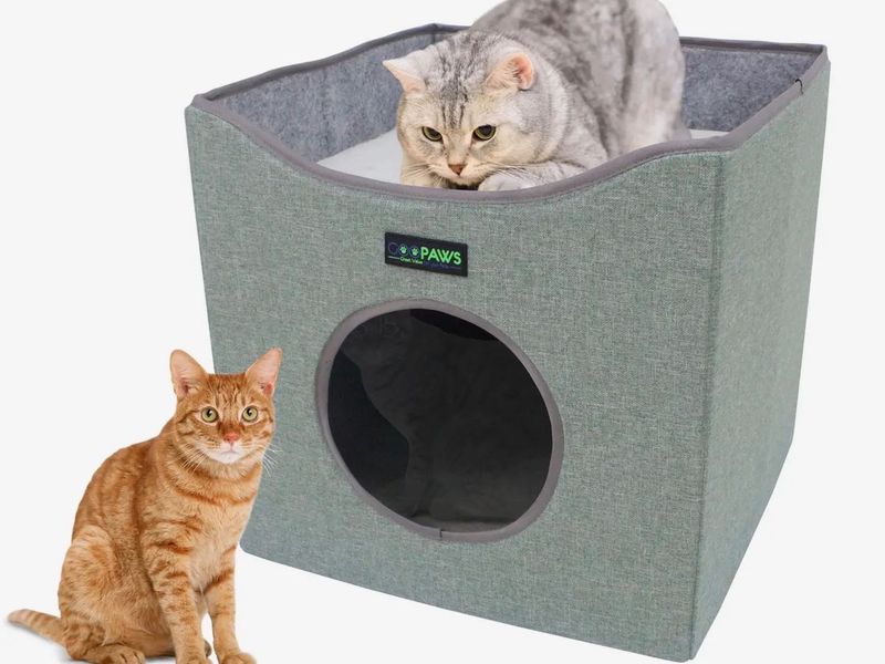 GOOPAWS Foldable Cat Condo, Cat Cube House &amp; Sleeper Bed Cave, Green