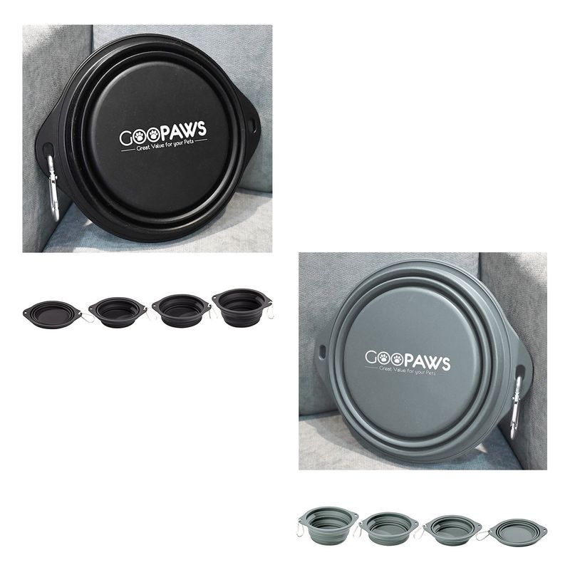 Pack Silicone Non-Skid Travel Dog and Cat Bowl, Black&amp;Grey