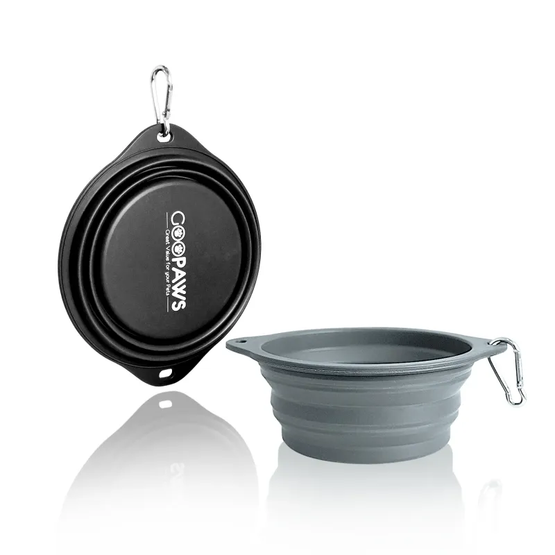 Pack Silicone Non-Skid Travel Dog and Cat Bowl, Black&amp;Grey