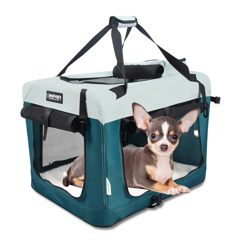 GOOPAWS 3-Door Soft-Sided Dog Crate, Teal Blue, 24-in