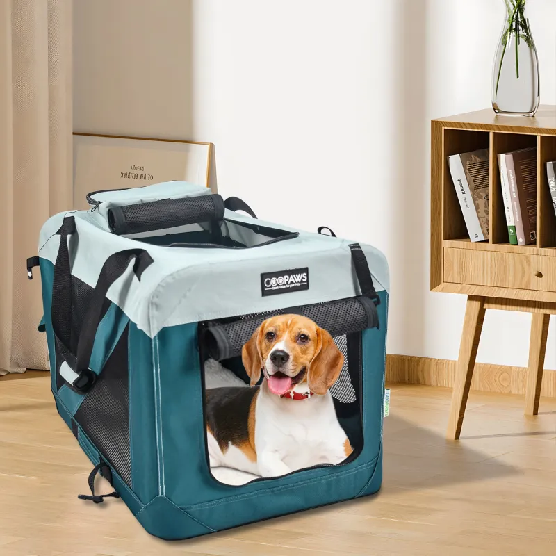 GOOPAWS 3-Door Soft-Sided Dog Crate, Teal Blue, 24-in