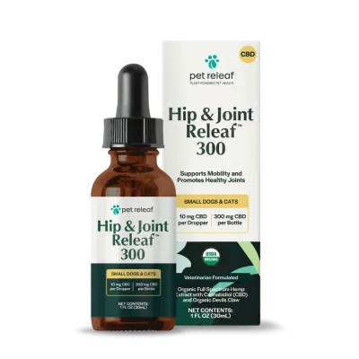 Pet Releaf Hip and Joint Releaf Mobility Oil for Small Dogs and Cats, USDA Organic with Devils Claw CBD 300MG