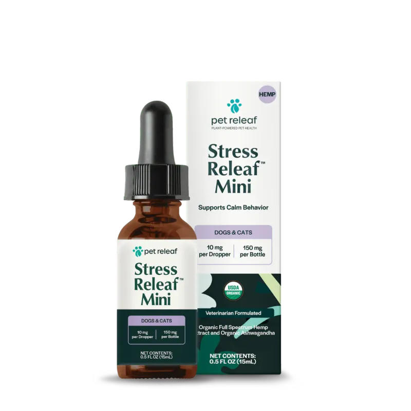 PET RELEAF HEMP OIL | DOG &amp; CAT STRESS RELEAF MINI 150 MG 0.5 OZ