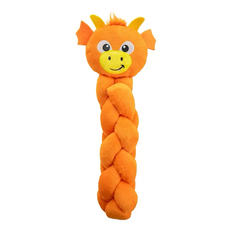 NO Twistiez Dragon TNT Interactive Plush Dog Toy Orange Large