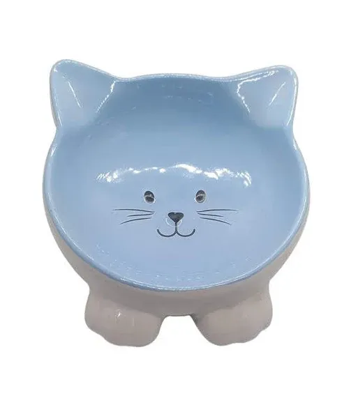 ThoozyPet Cat Face Ceramic Bowl Blue