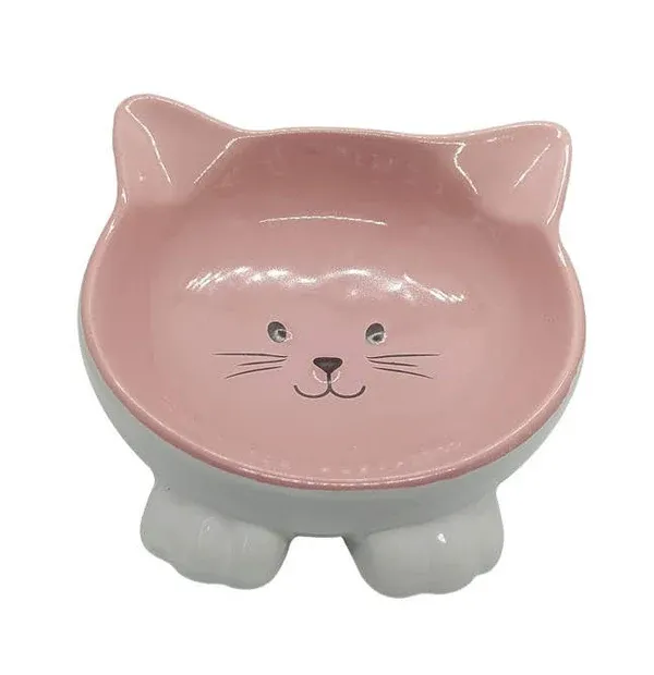 ThoozyPet Cat Face Ceramic Bowl Pink