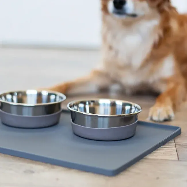 Messy Mutts Silicone Food Mat Raised Edge - Small 16" x 12" Grey