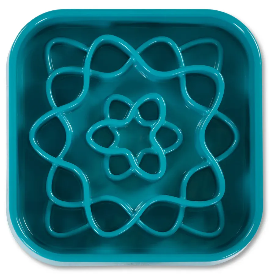 Messy Mutts Dog &amp; Cat Slow Feeder Square Blue 2 Cup