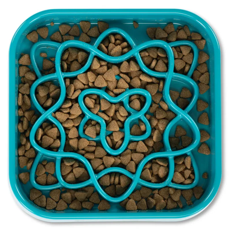 Messy Mutts Dog &amp; Cat Slow Feeder Square Blue 2 Cup