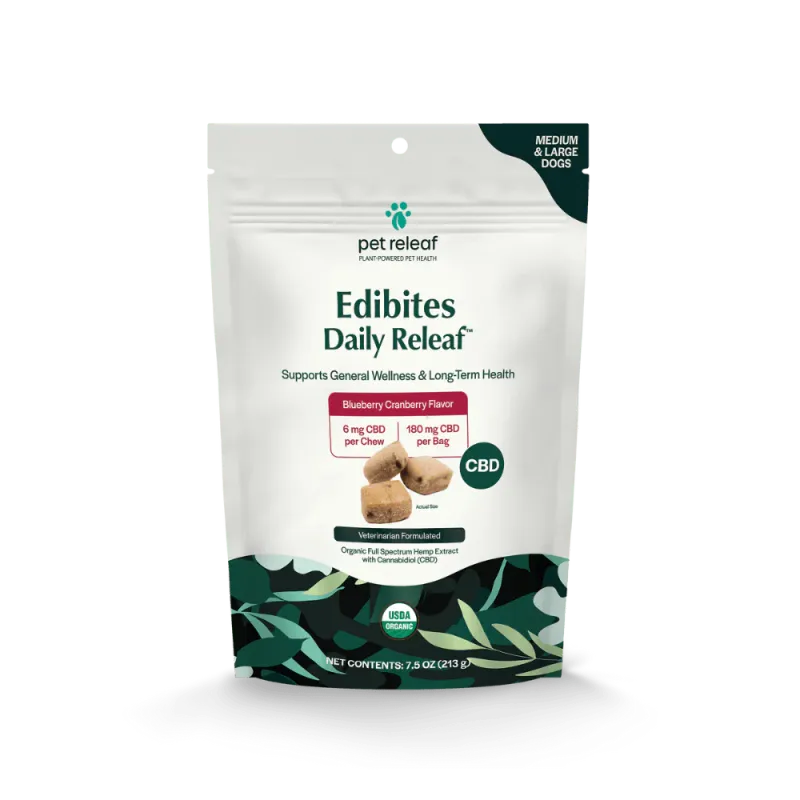 PET Pet Releaf Stress Releaf Organic Hemp Edibites Peppered Bacon Flavor for Medium &amp; Large Dogs