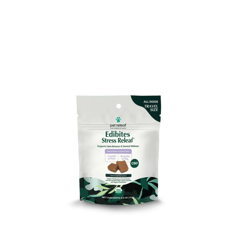 Pet Releaf Travel Size Stress Releaf Organic Hemp Edibites Peanut Butter &amp; Carob Flavor for All Dogs
