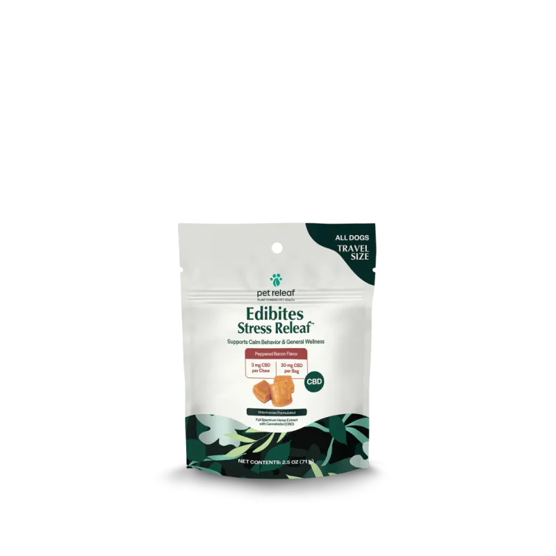 Pet Releaf Travel Size Stress Releaf Organic Hemp Edibites Peppered Bacon Flavor for All Dogs