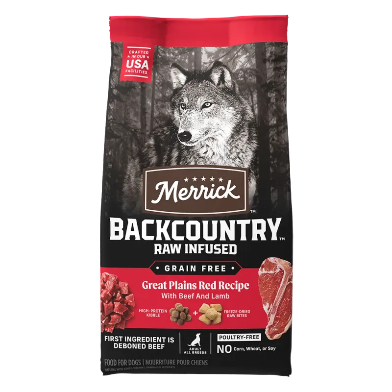 Merrick Backcountry Freeze Dried Raw Infused Grain Free Great Plains Red Recipe Dry Dog Food, 20 lbs.