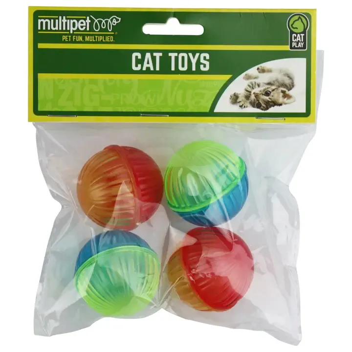 Multipet Lattice Ball Cat Toy Assorted Colors 1.5" 4pk