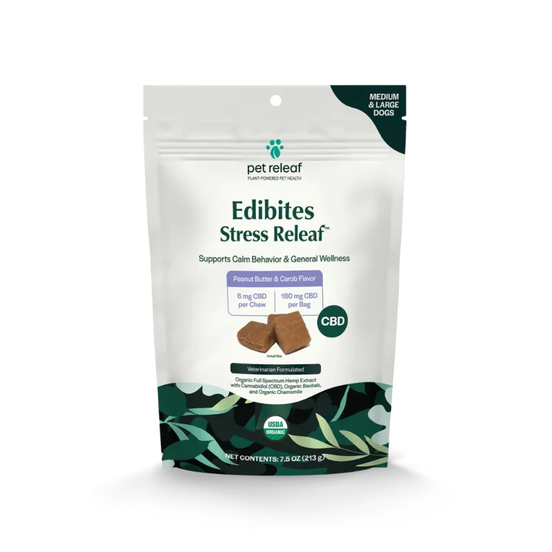 Pet Releaf Stress Releaf Edibites Peanut Butter &amp; Carob Alternative Supplement for Medium to Large Dogs, Family Size, 12.5-oz