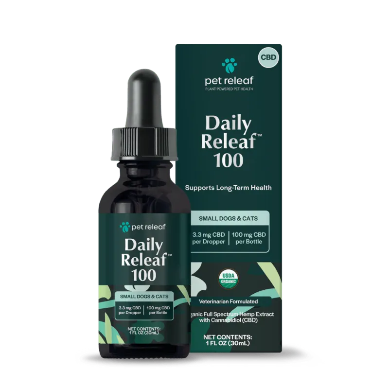 Pet Releaf 100 mg Daily Releaf Organic Hemp Oil for Small Dogs &amp; Cats