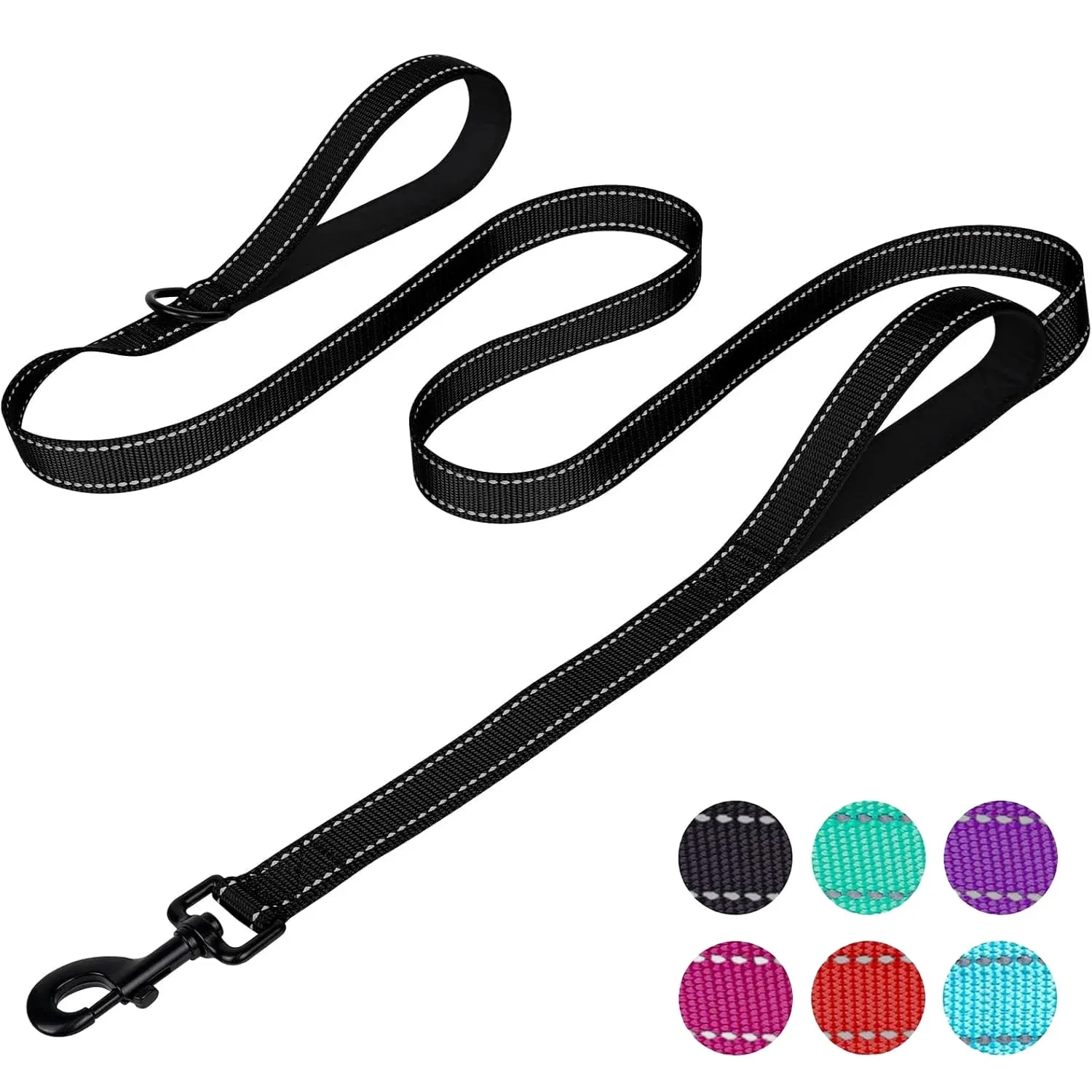 6Ft Black Traffic Reflective Dual Handle Leash