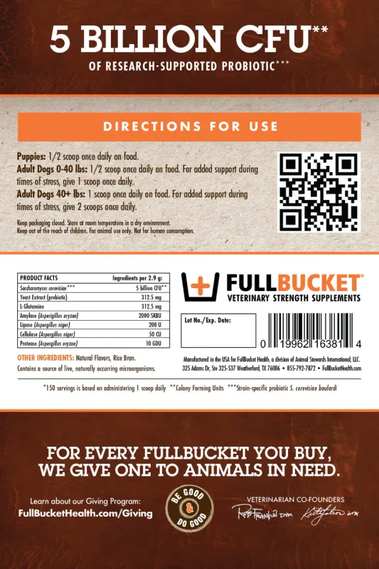 Full Bucket Daily Dog Probiotic Powder 30 Servings