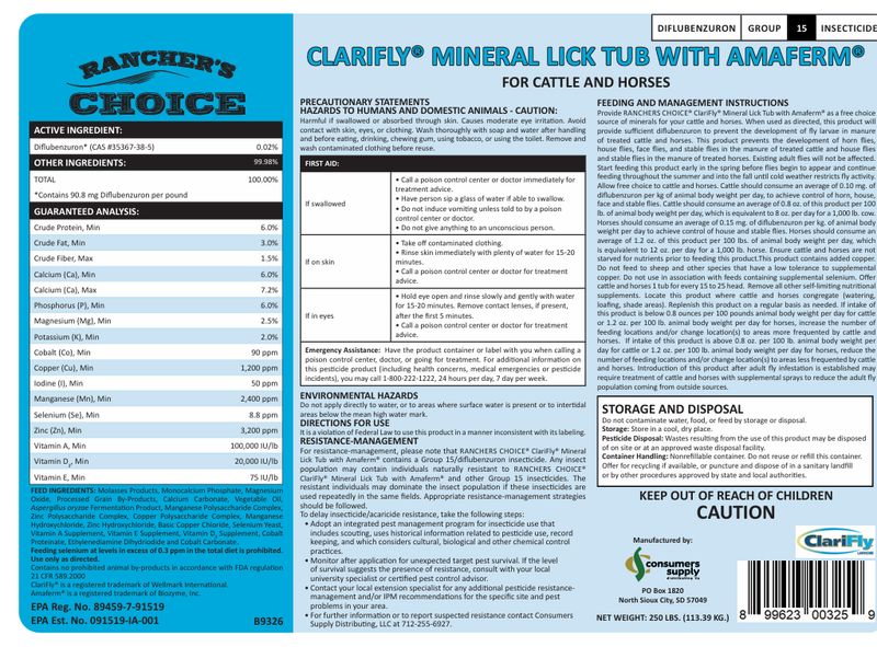 Ranchers Choice Clarifly Mineral Tub w Amaferm 250#