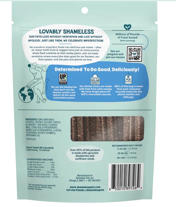 Shameless Tooth Berry (Pre/Probiotic) Dental Sticks Dog Treats 7.2oz