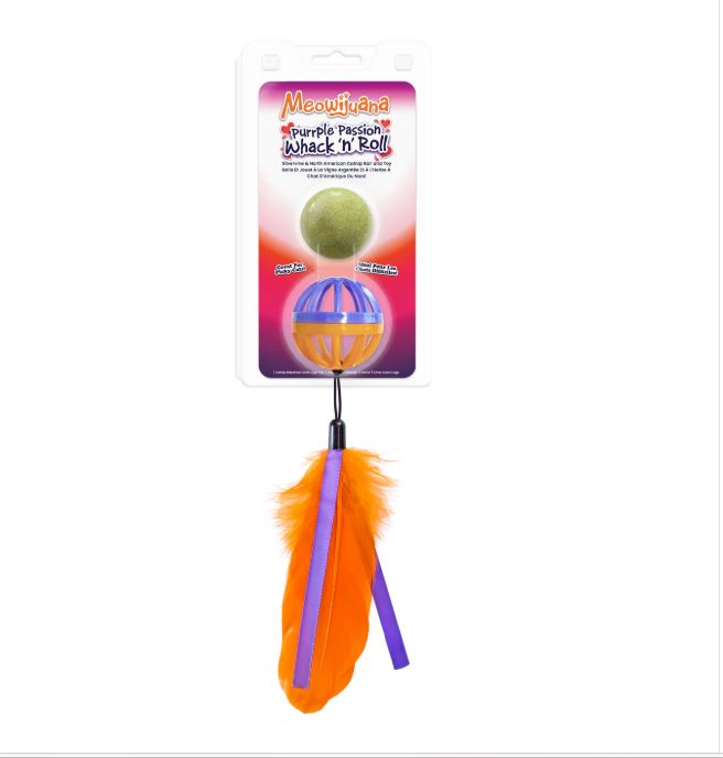 Meowijuana Purple Passion Whack 'n' Roll Compressed Catnip Ball with Cage 2oz