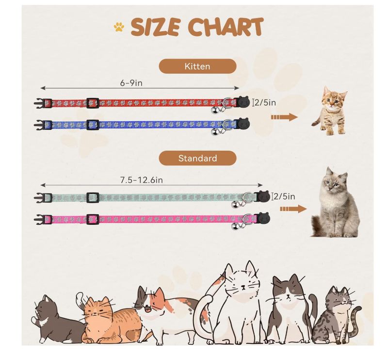 Kitten Paw Prints Collar- Assorted Colors 6-9"