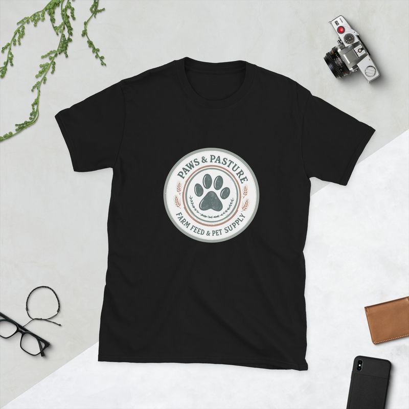 Paws & Pasture Short-Sleeve Unisex T-Shirt Large Front Design Paws & Pasture Short-Sleeve Unisex T-Shirt Large Front Design