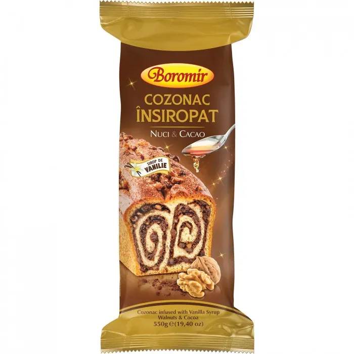 BOROMIR Cozonac Insiroapat cu nuci si cacao 550g