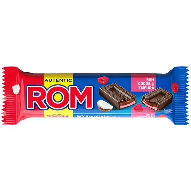 44.5 G BATON CU CREMA DE ROM COCOS SI ZMEURA ROM
