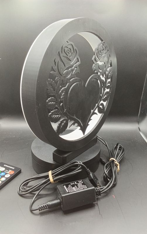 Ringlichtlampe mit Herz und Rosen Motiv mit LED Beleuchtung und Fernbedienung