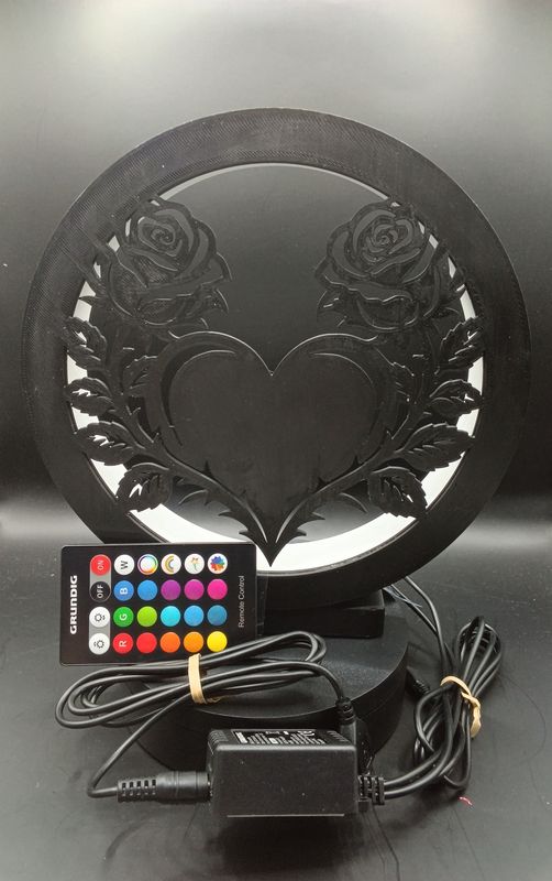 Ringlichtlampe mit Herz und Rosen Motiv mit LED Beleuchtung und Fernbedienung