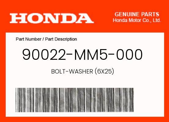 Honda Bolt-Washer (6X25), Clutch Spring Bolt - 90022-MM5-000