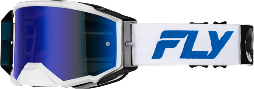 Fly Racing Zone Pro Goggle, Color: White/Blue - Dark Blue Mirror Lens