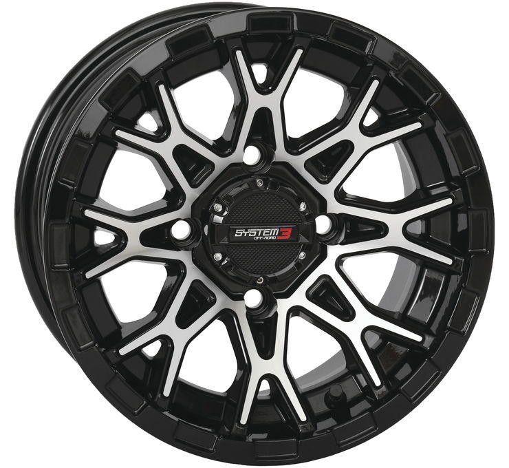 System 3 ST-6 Wheel, Size: 12x7, Bolt Pattern (Offset): 4x110 (4+3), Color: Black/Machined