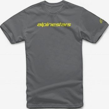 Alpinestars Linear Wordmark T-Shirt (Charcoal/Flo Yellow) - Medium