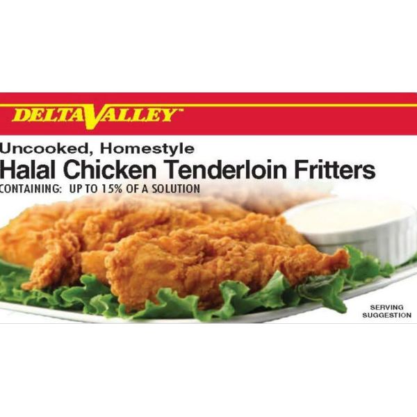 Delta Valley Halal Uncooked Home Style Mild Breaded Chicken Tenderloin Flitters- 10lb