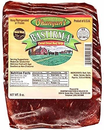 OHANYAN'S Sliced Cured Beef Pastrami 8oz (Basterma - Pastirma) ohanyan