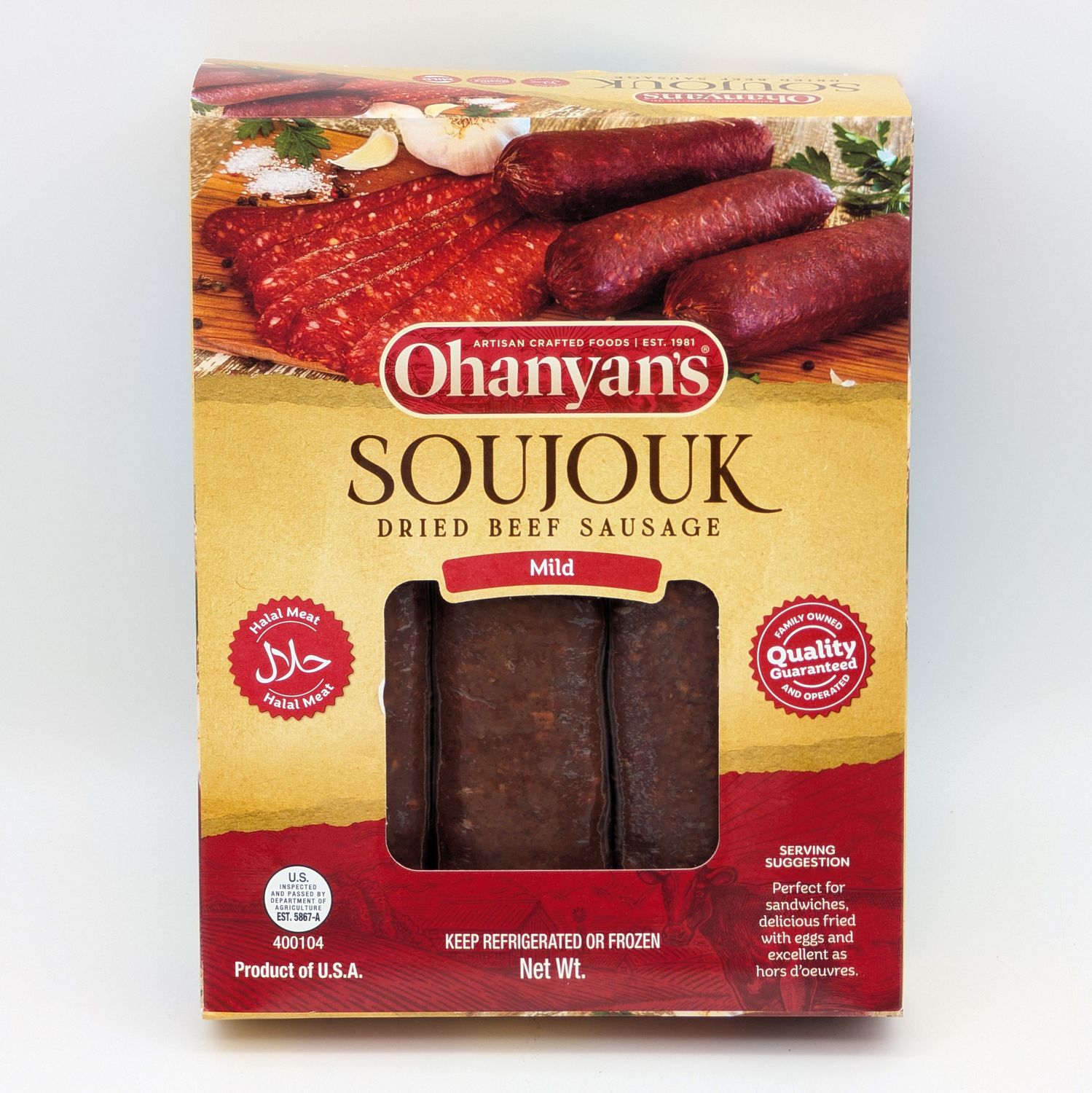 OHANYAN'S Ohanyan Soujouk Sucuk Soujouk Mild Halal Beef ~1lb