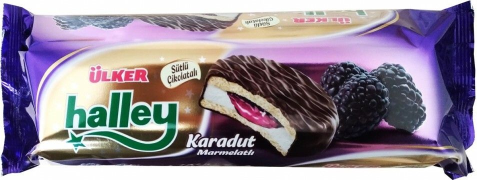 ULKER Halley Karadut Marmelatli / Mulberry Chocolate Cookies with Marshmallow - 74g