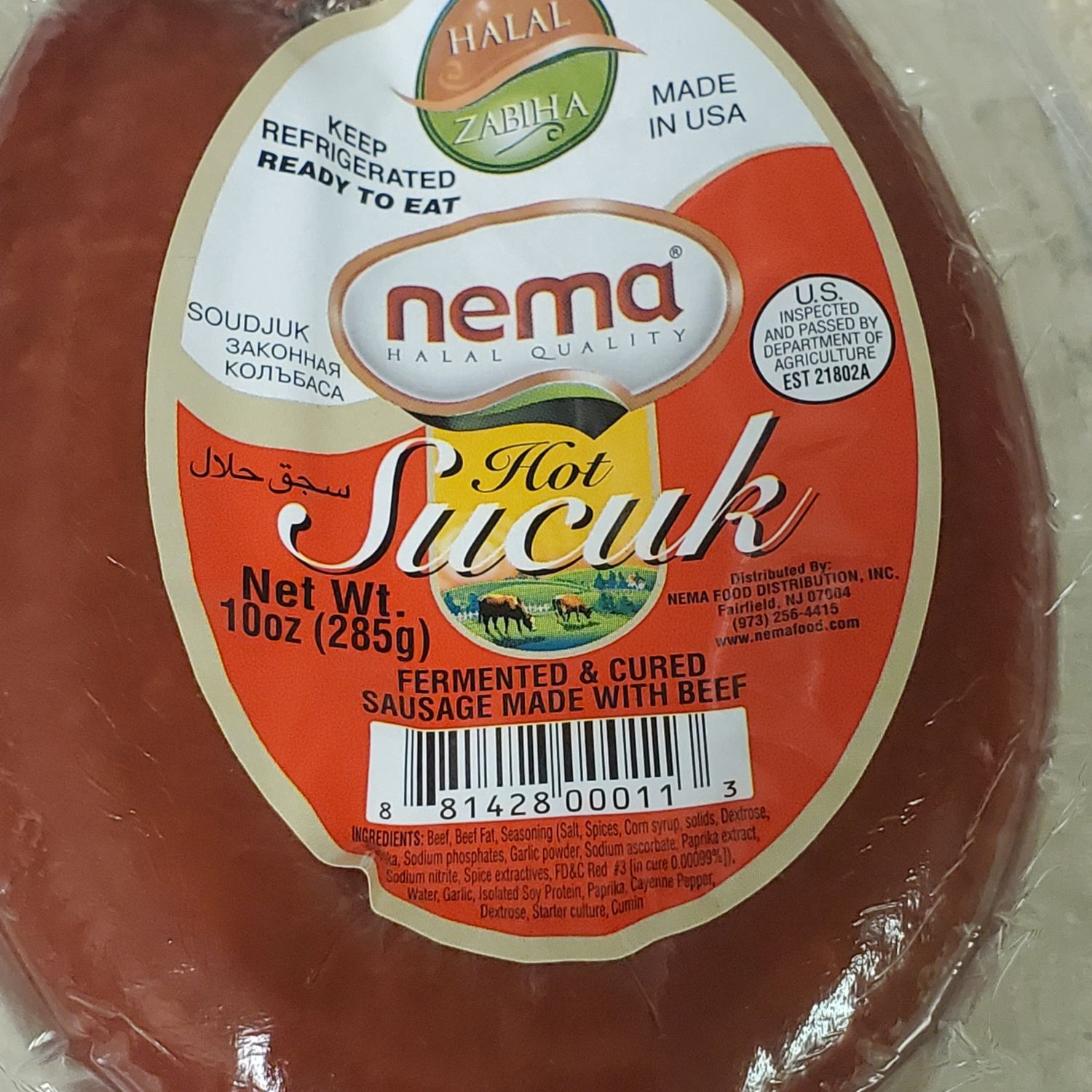 NEMA Hot Halal Soudjouk 10oz Acili Sucuk